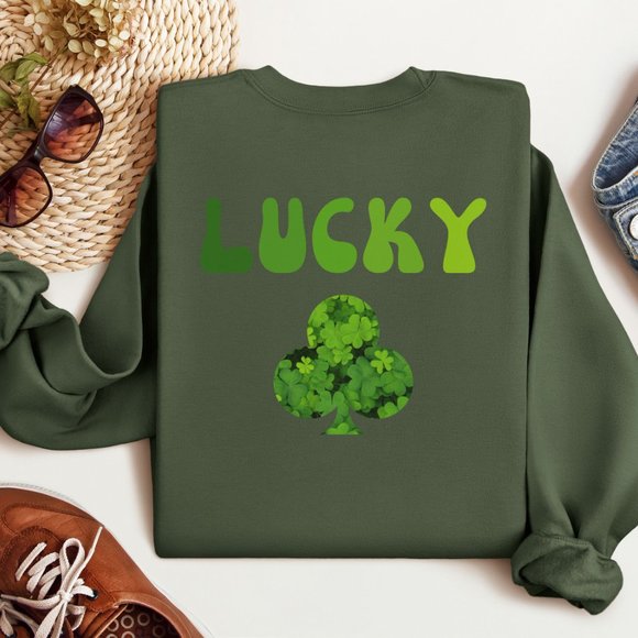 Lucky Sweatshirt Saint Patric's Day College Sweatshirt Military Green Shirt - Picture 3 of 10